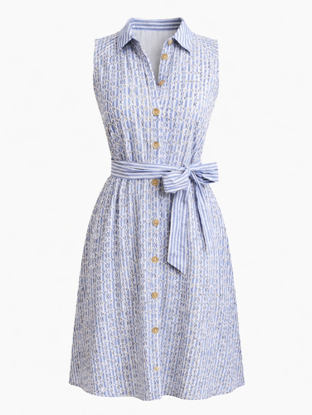 Anthropologie Eyelet Button Front Blue & White Boho Sleeveless Midi Dress SZ:4